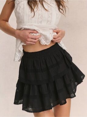 LoveShackFancy Black Ruffle Mini Heritage Skirt
